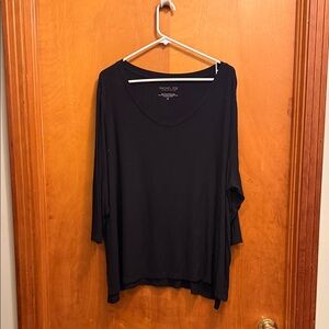 Rachel Zoe Black Ribbed V-Neck Long Sleeve Top